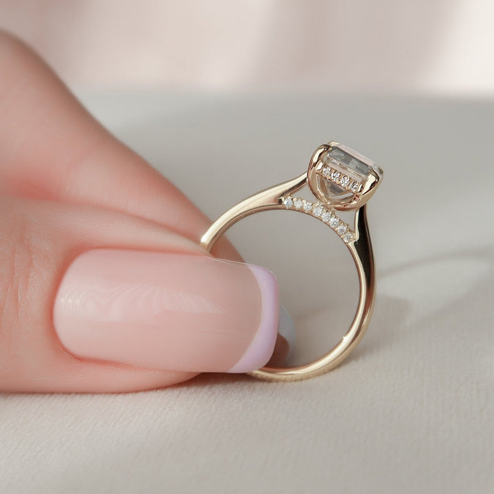 3.0CT Emerald Cut Hidden Halo Moissanite Diamond Engagement Ring
