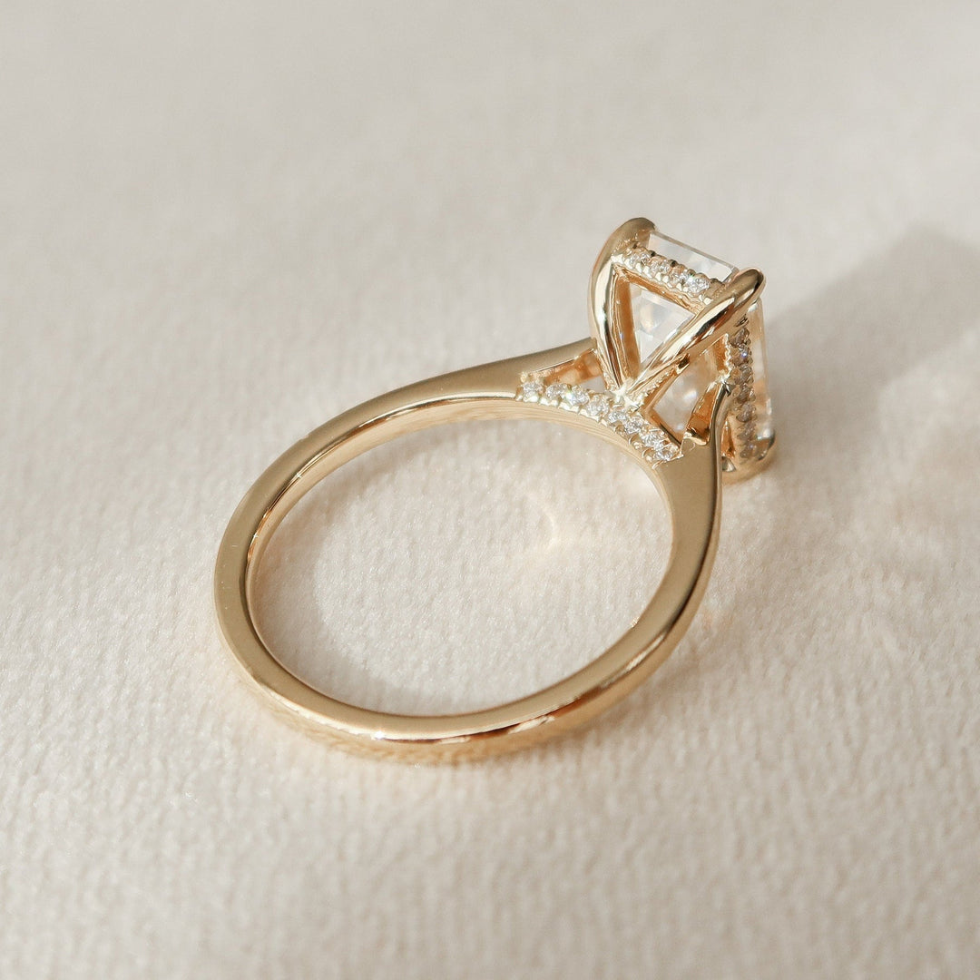 3.0CT Emerald Cut Hidden Halo Moissanite Diamond Engagement Ring