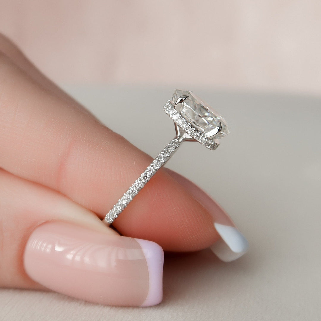 2.50CT Oval Hidden Halo Moissanite Diamond Engagement Ring
