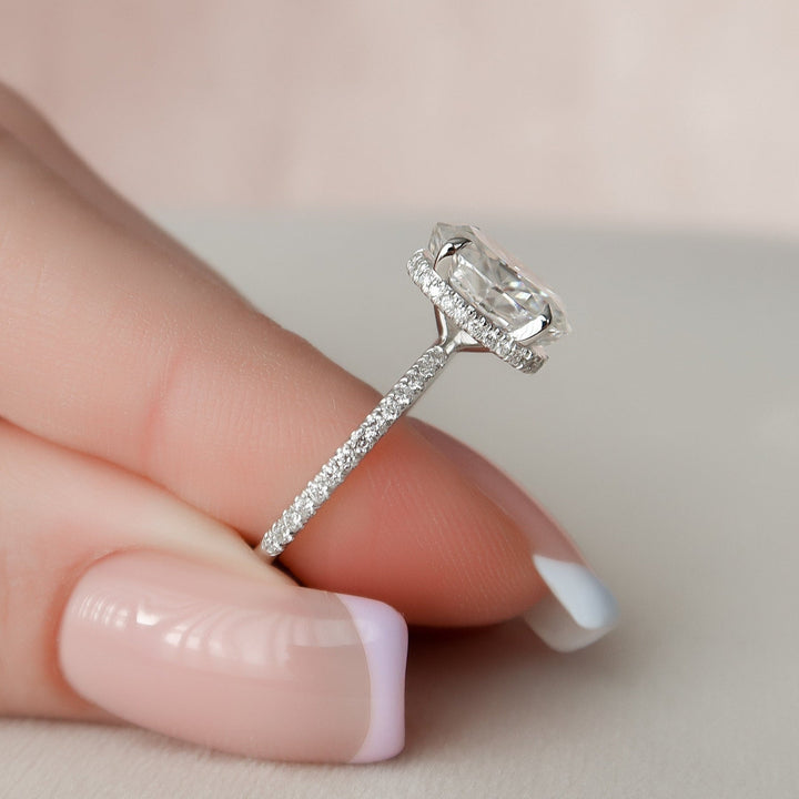 2.50CT Oval Hidden Halo Moissanite Diamond Engagement Ring
