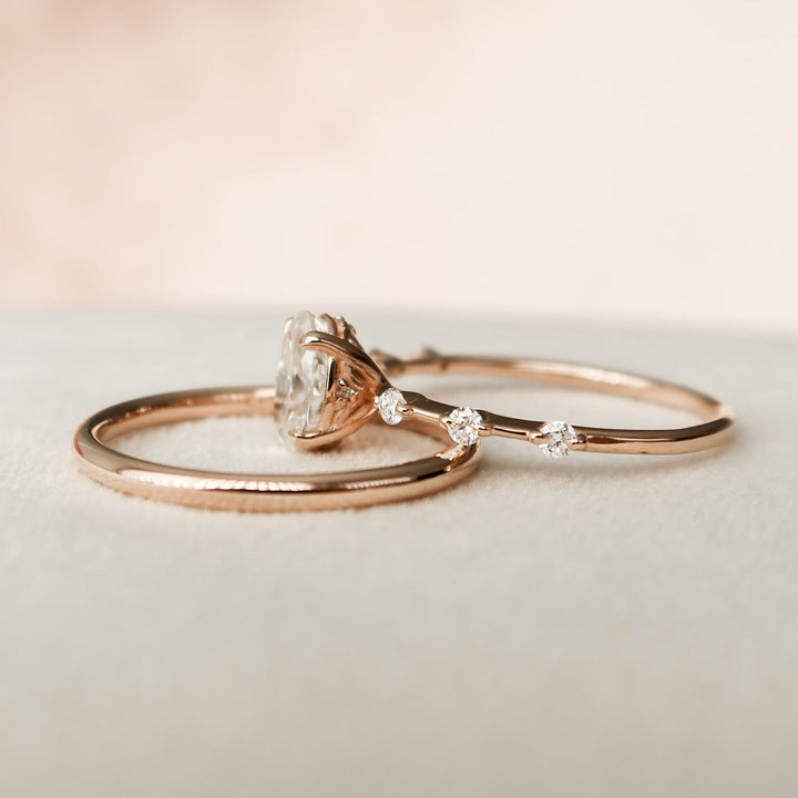 1.20tcw Oval Cut Moissanite Halo Eternity Bridal Engagement Ring Set