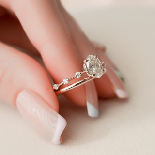 1.20tcw Oval Cut Moissanite Halo Eternity Bridal Engagement Ring Set