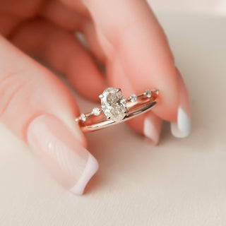 1.20tcw Oval Cut Moissanite Halo Eternity Bridal Engagement Ring Set