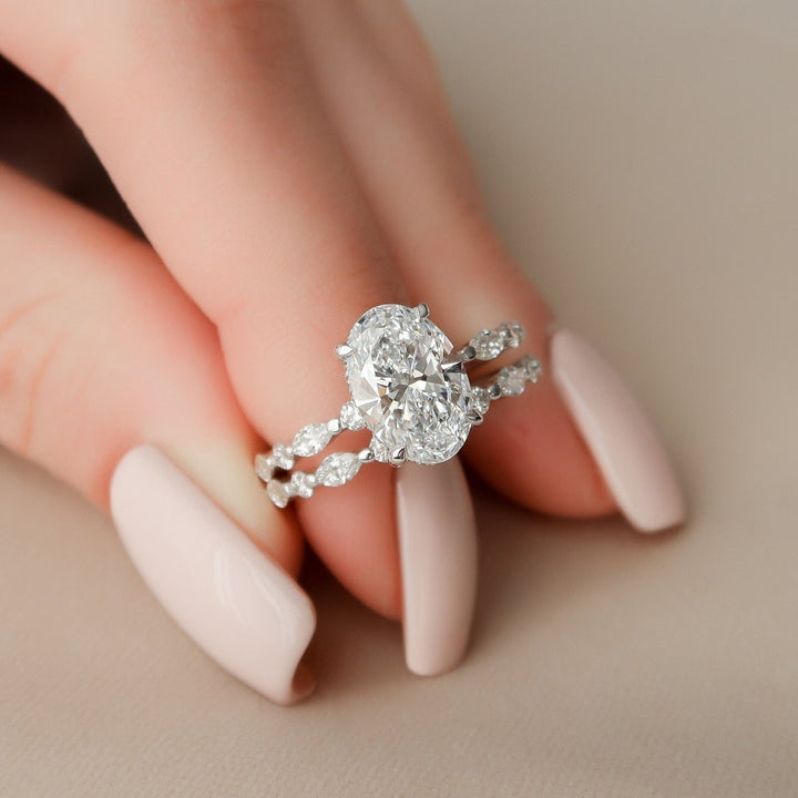 3.35tcw Oval Cut Moissanite Halo Eternity Bridal Engagement Ring Set
