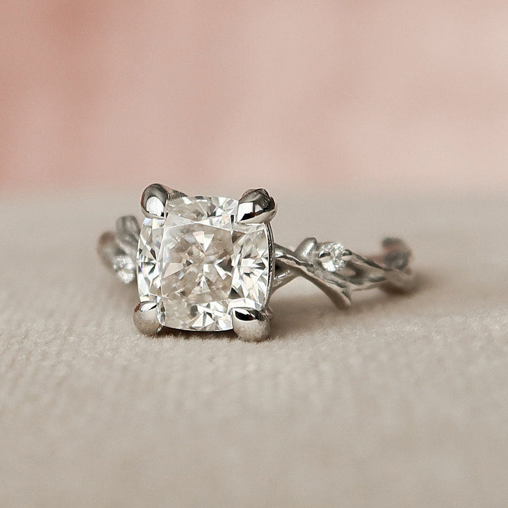 1.50CT Cushion Branch Nature Inspired Moissanite Diamond Engagement Ring