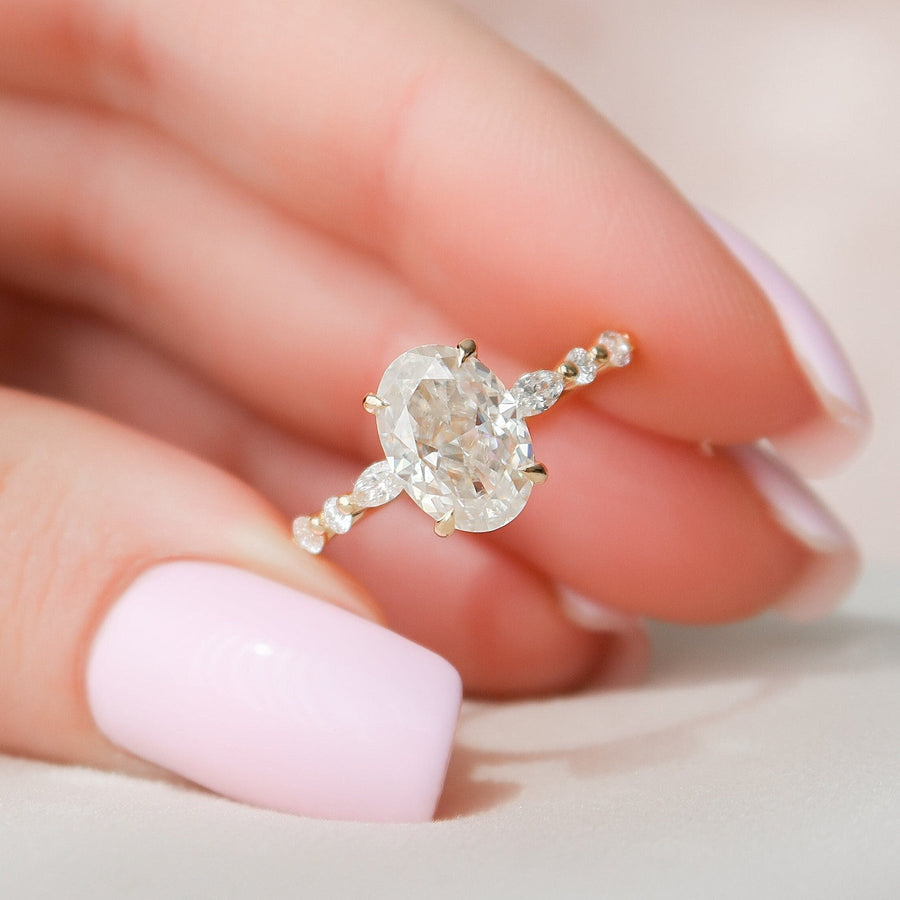 2.0CT Oval Hidden Halo Moissanite Diamond Engagement Ring