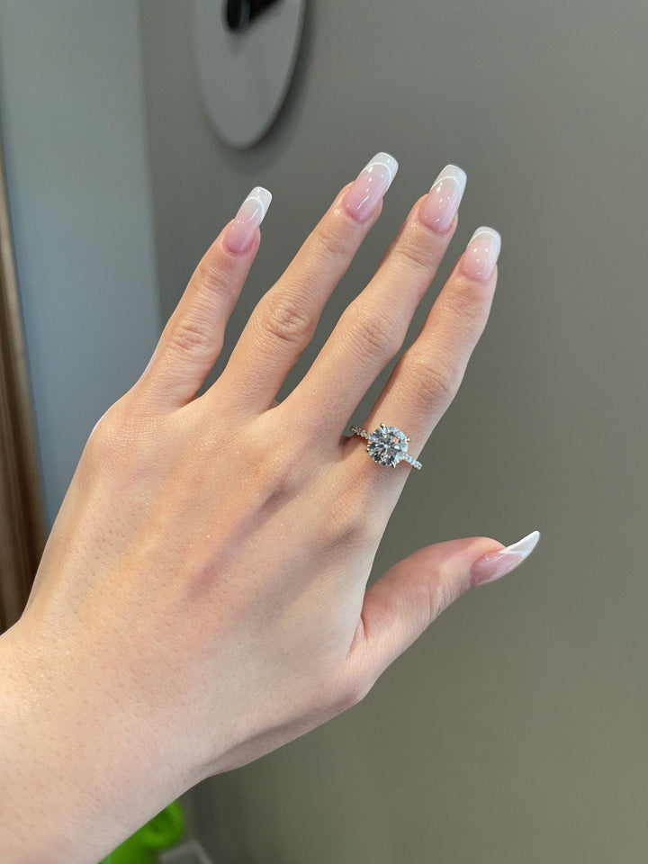 3.0ct Round Cut Hidden Halo Moissanite Diamond Engagement Ring