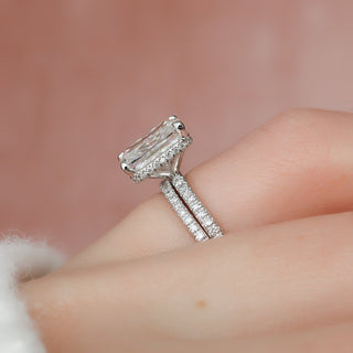 4.05tcw Radiant Cut Moissanite Halo Bridal Engagement Ring Set