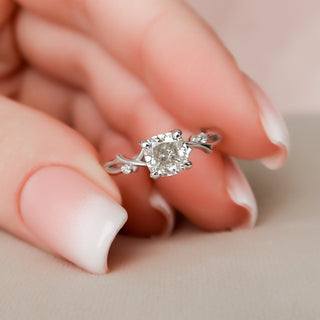 1.0CT Cushion Cut Twig Branch Nature Inspired Moissanite Engagement Ring