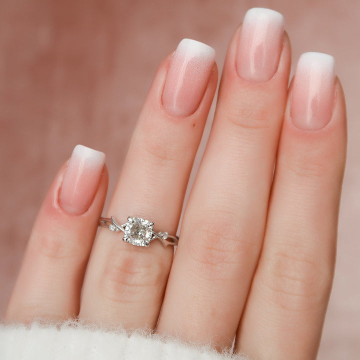 1.0CT Cushion Twig Moissanite Diamond Engagement Ring