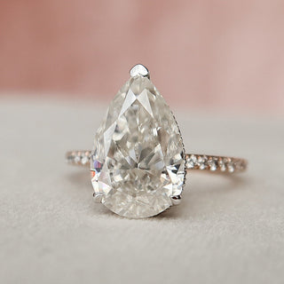 3.50CT Pear Hidden Halo Moissanite Diamond Engagement Ring