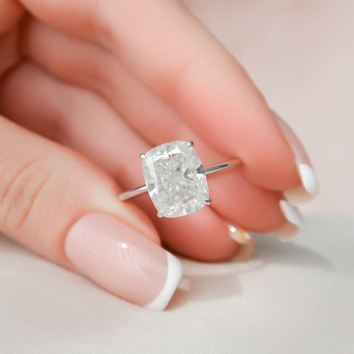 6.0CT Elongated Cushion Hidden Halo Moissanite Solitaire Pave Engagement Ring