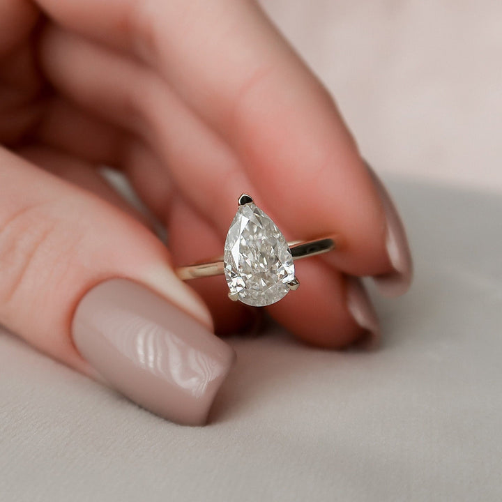 2.0CT Pear Hidden Halo Moissanite Diamond Engagement Ring