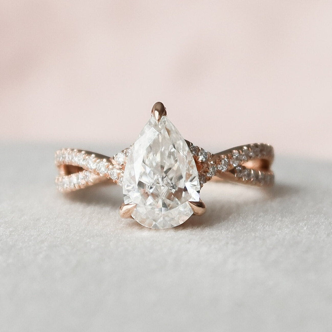 1.0CT Pear Split Shank Moissanite Diamond Engagement Ring