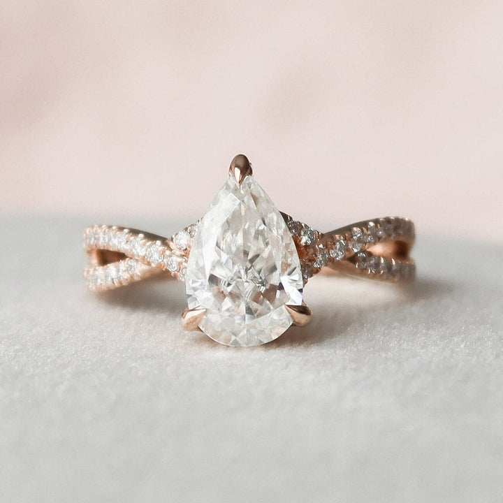 1.0CT Pear Split Shank Moissanite Diamond Engagement Ring