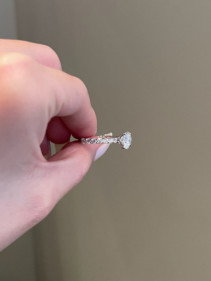 2.0ct Round Cut Pave Moissanite Diamond Engagement Ring