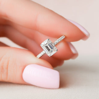 1.50CT Emerald Cut Hidden Halo Diamond Moissanite Engagement Ring