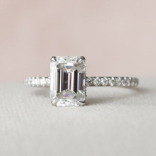 1.50CT Emerald Cut Hidden Halo Diamond Moissanite Engagement Ring