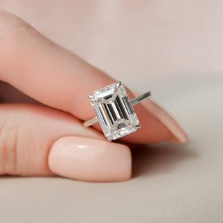 5.0CT Emerald Cut Hidden Halo Moissanite Diamond Engagement Ring