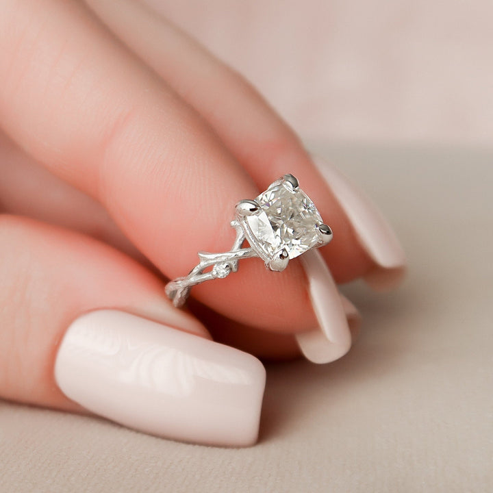 1.50CT Cushion Branch Nature Inspired Moissanite Diamond Engagement Ring