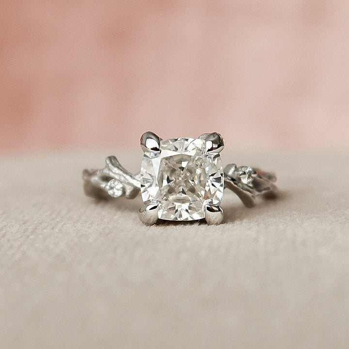 1.50CT Cushion Branch Nature Inspired Moissanite Diamond Engagement Ring