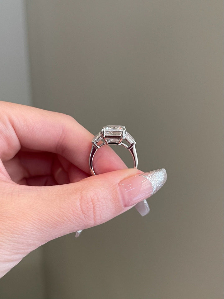 5.0ct Emerald Cut Three Stone Moissanite Diamond Engagement Ring