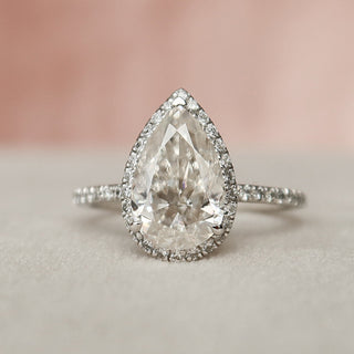 2.0ct Pear Halo Pave Moissanite Diamond Engagement Ring