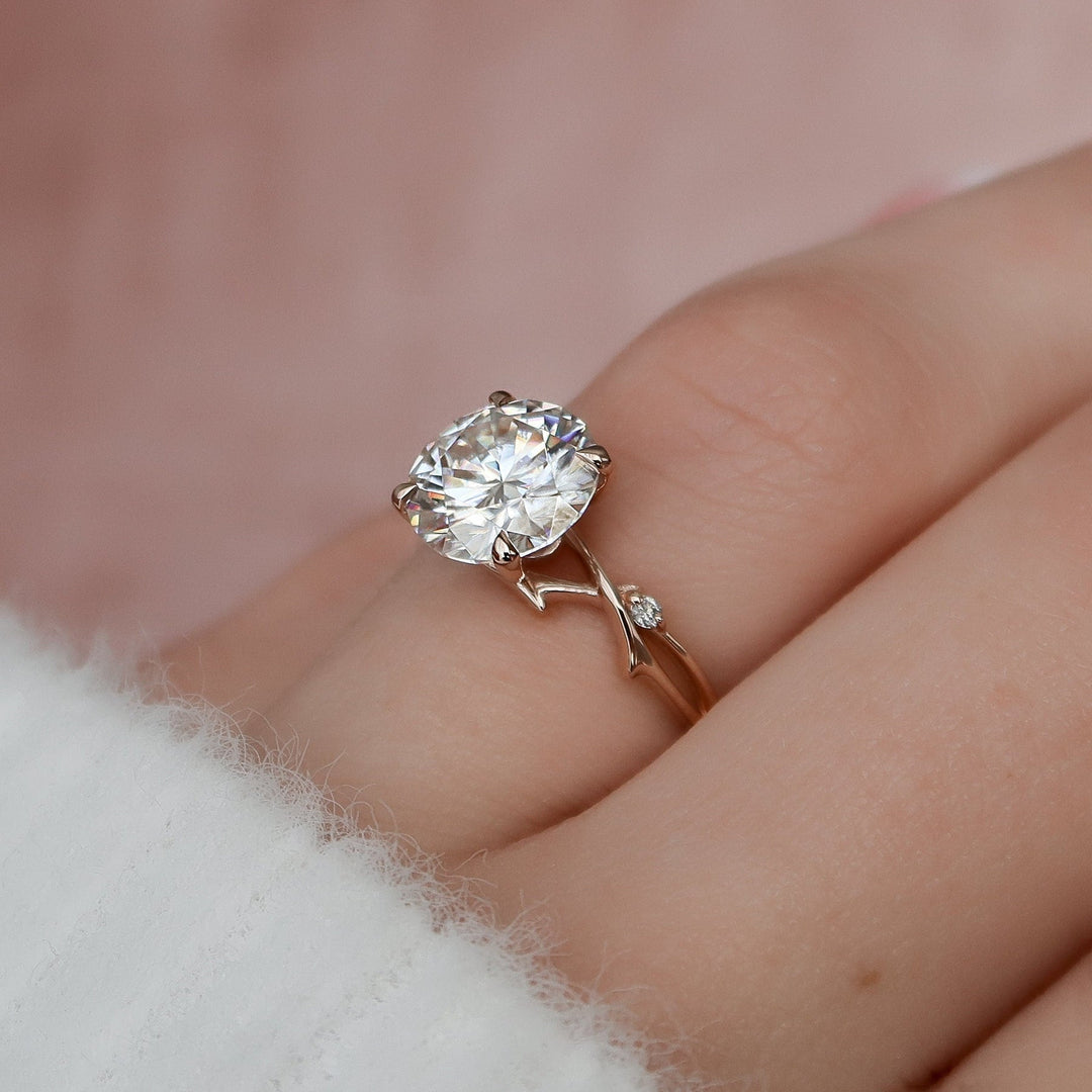 2.50ct Round Brilliant Moissanite Twig Diamond Engagement Ring