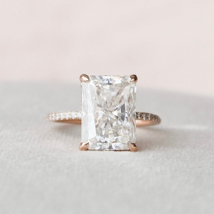 5.0CT Radiant Hidden Halo Moissanite Diamond Engagement Ring