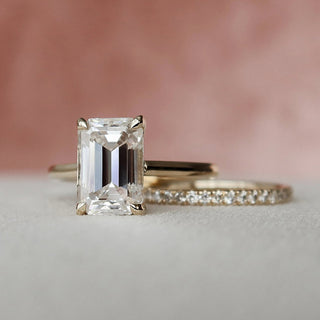 3.45tcw Emerald Cut Moissanite Halo Bridal Engagement Ring Set