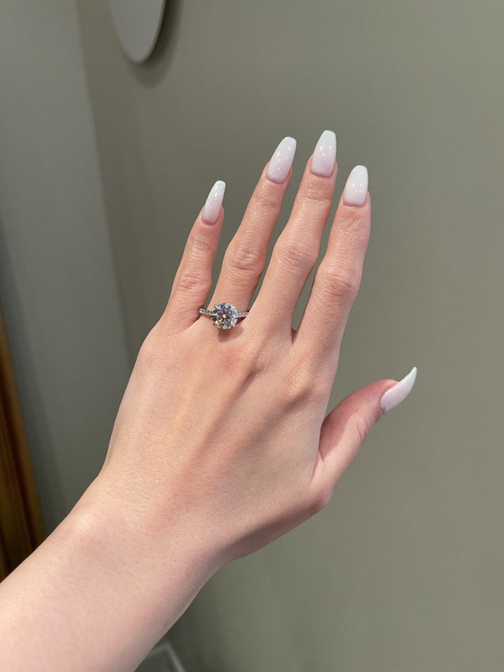 3.0ct Round Cut Hidden Halo Moissanite Diamond Engagement Ring