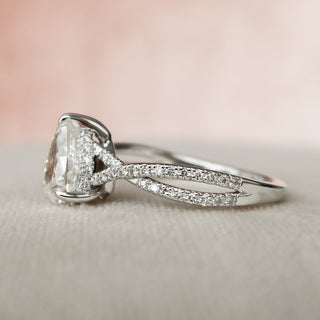 1.90tcw Pear Cut Moissanite Split Shank Halo Bridal Engagement Ring Set