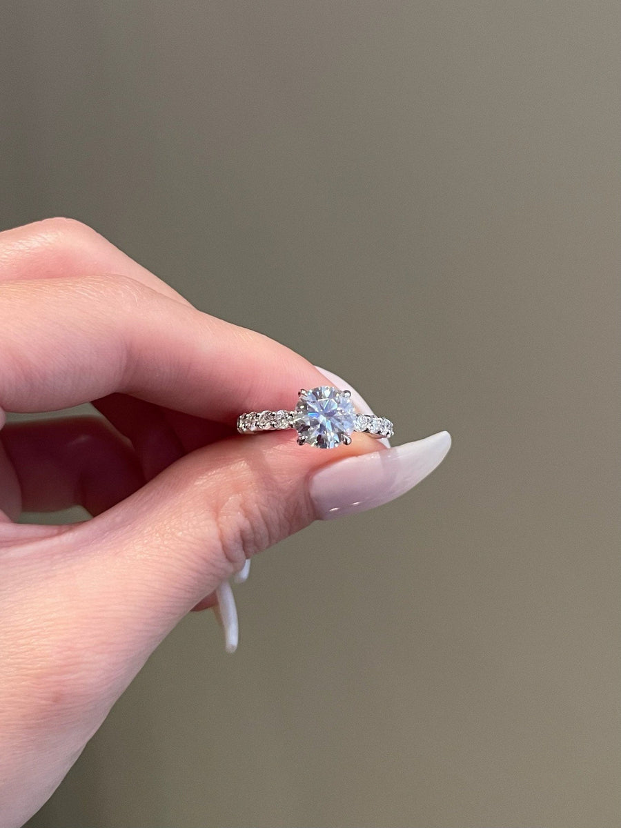 2.0ct Round Cut Pave Moissanite Diamond Engagement Ring