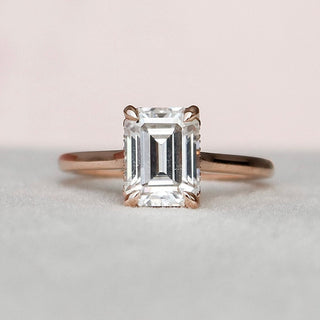 1.50CT Elongated Emerald Moissanite Cathedral Diamond Engagement Ring