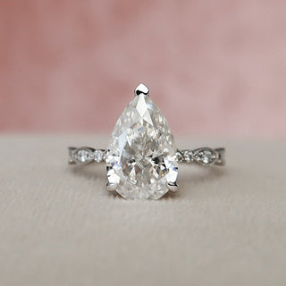 3.0CT Pear Cut Moissanite Unique Pave Diamond Engagement Ring