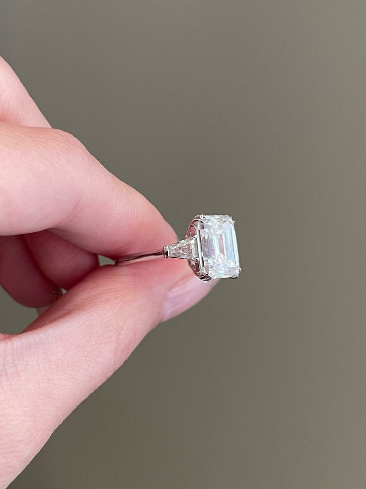 5.0ct Emerald Cut Three Stone Moissanite Diamond Engagement Ring