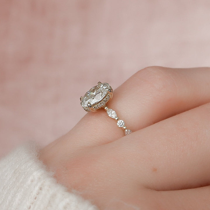 3.0tcw Oval Cut Moissanite Hidden Halo Eternity Bridal Engagement Ring Set