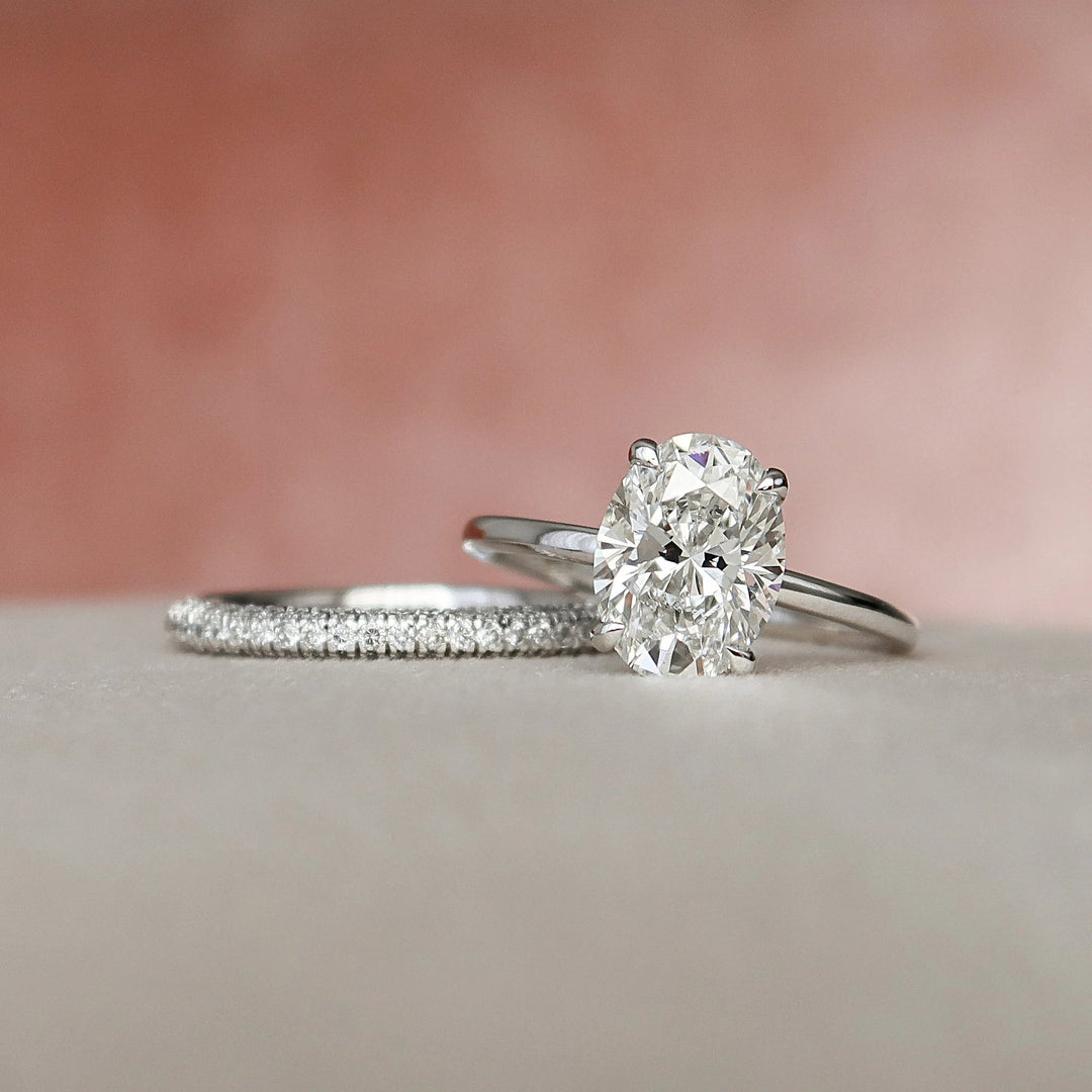3.20tcw Oval Cut Moissanite Diamond Halo Bridal Engagement Ring Set