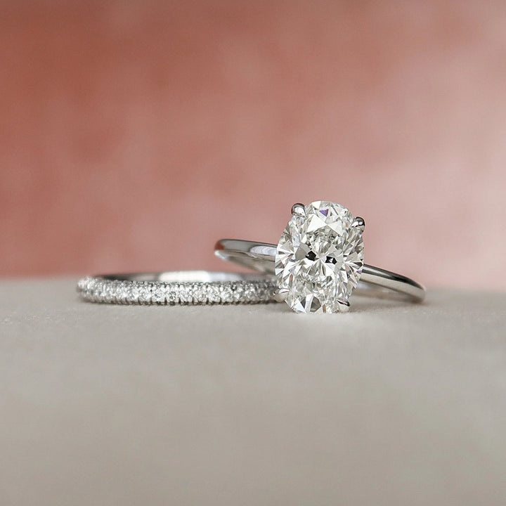 3.20tcw Oval Cut Moissanite Diamond Halo Bridal Engagement Ring Set
