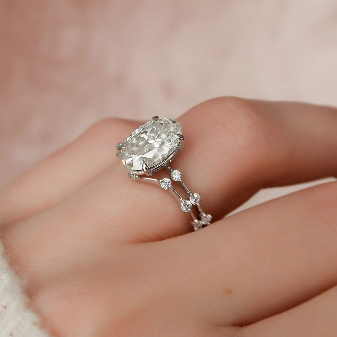 3.30tcw Oval Cut Moissanite Eternity Bridal Engagement Ring Set