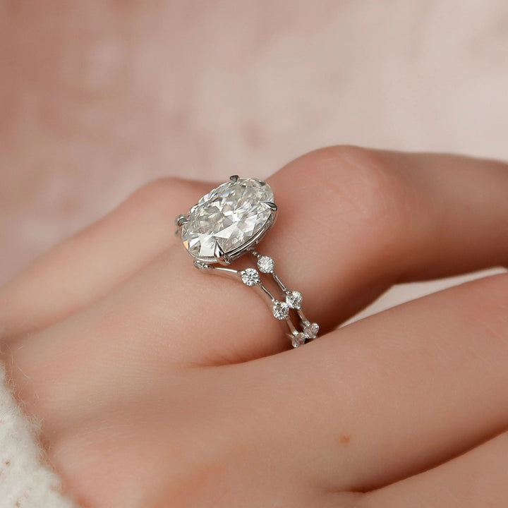 3.30tcw Oval Cut Moissanite Eternity Bridal Engagement Ring Set