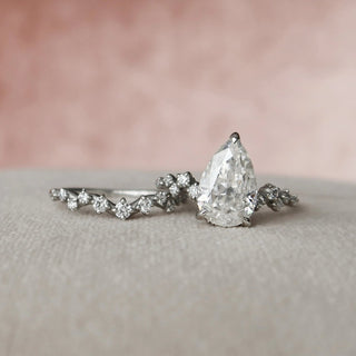 2.50tcw Pear Cut Moissanite Halo Eternity Bridal Engagement Ring Set