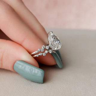 2.50tcw Pear Cut Moissanite Halo Eternity Bridal Engagement Ring Set