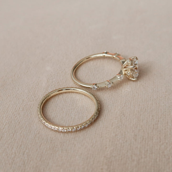 2.0tcw Round Brilliant Cut Moissanite Halo Bridal Engagement Ring Set
