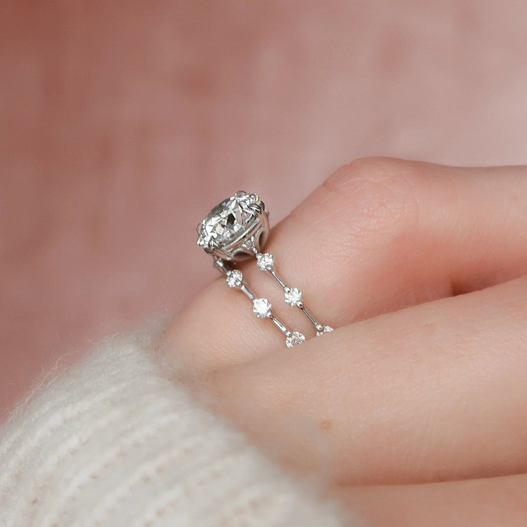 2.30tcw Round Brilliant Cut Moissanite Halo Bridal Engagement Ring Set