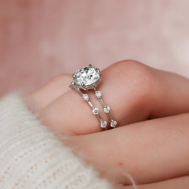 2.30tcw Round Brilliant Cut Moissanite Halo Bridal Engagement Ring Set