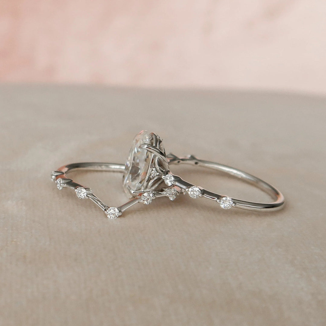 3.30tcw Oval Cut Moissanite Eternity Bridal Engagement Ring Set