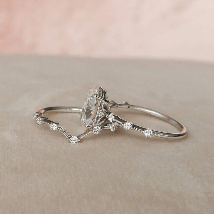 3.30tcw Oval Cut Moissanite Eternity Bridal Engagement Ring Set