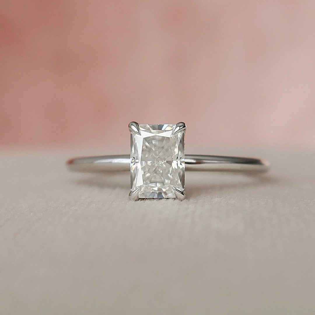 1.50tcw Radiant Cut Moissanite Hidden Halo Bridal Engagement Ring Set