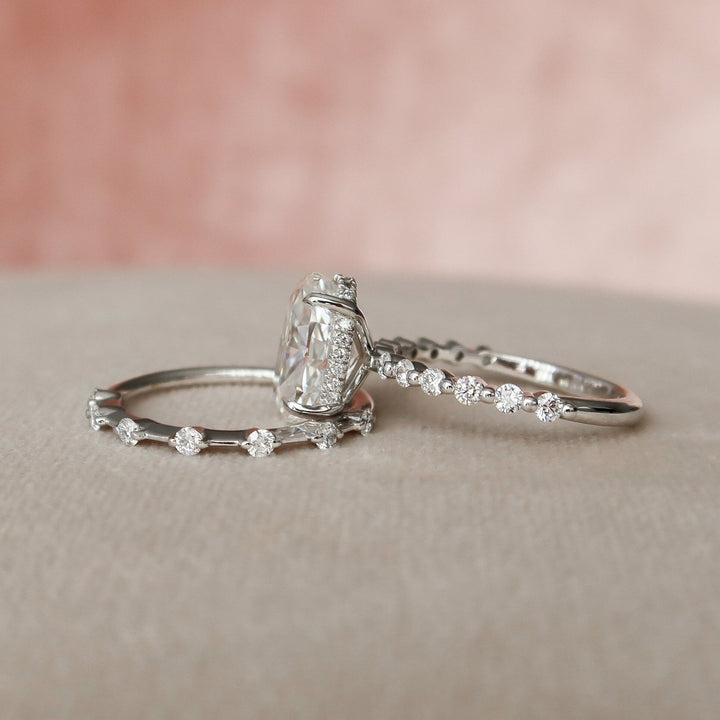 3.0tcw Oval Cut Moissanite Halo Eternity Bridal Engagement Ring Set